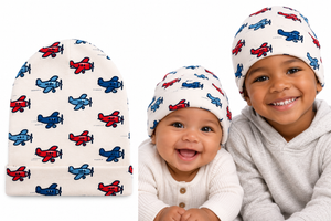 Aviator Playtime Baby Beanie – Red & Blue Airplane Print