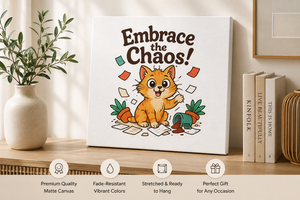 Embrace the Chaos! Cat Canvas Wall Art — Playful Orange Kitten Illustration