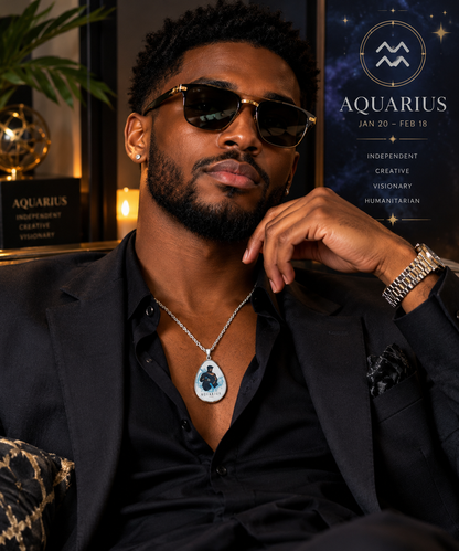 Aquarius Zodiac Oval Necklace