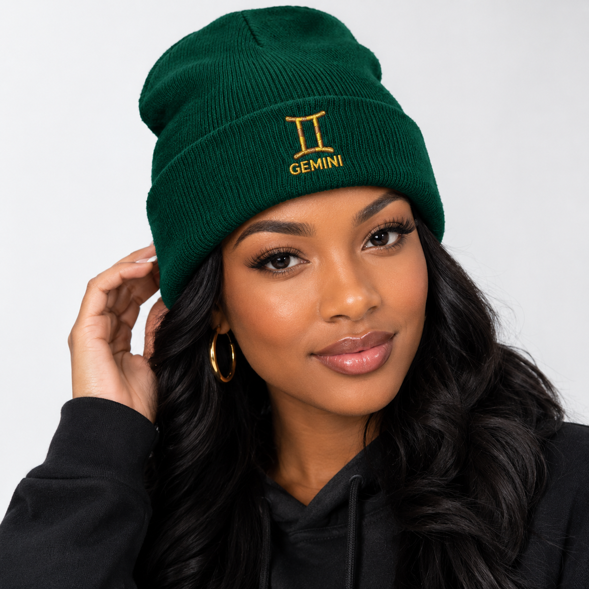 Embroidered Gemini Zodiac Cuffed Beanie