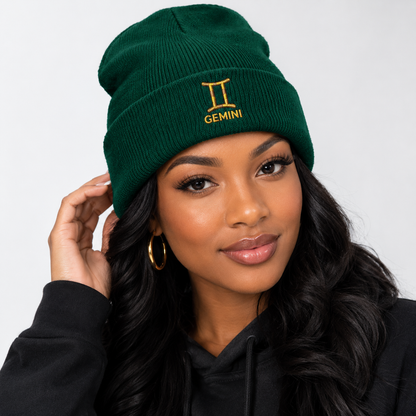 Embroidered Gemini Zodiac Cuffed Beanie
