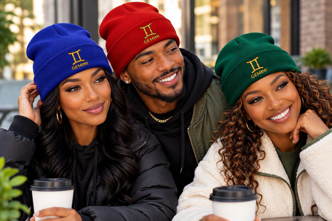 Embroidered Gemini Zodiac Cuffed Beanie