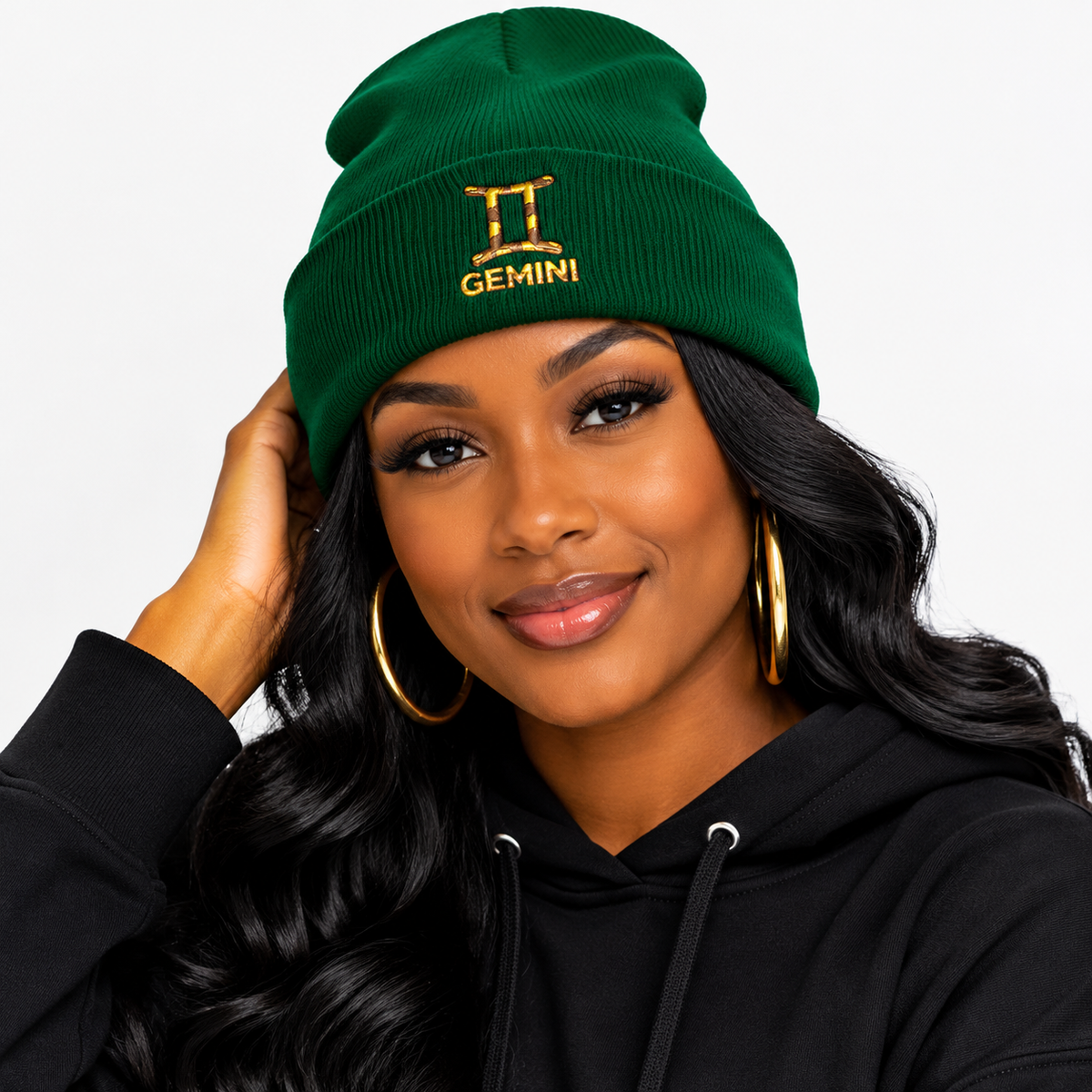 Embroidered Gemini Zodiac Cuffed Beanie