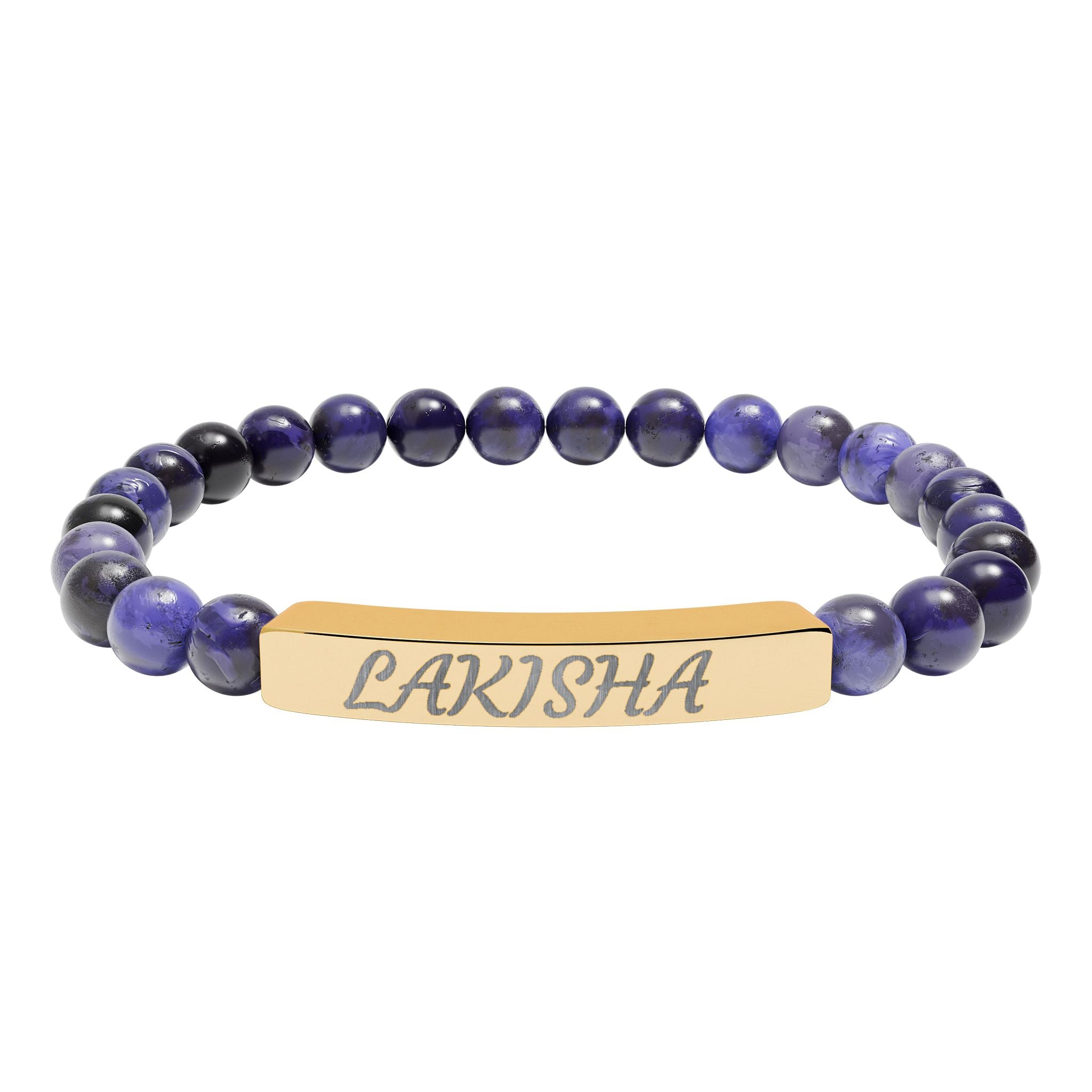 Engraved Natural Stone Stretch Bracelet — Personalized Name Bar
