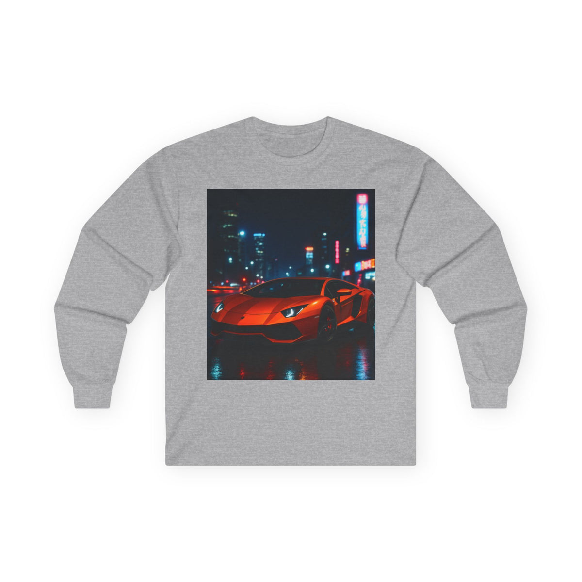 Long Sleeve Tee — Neon City Red Sports Car Streetwear