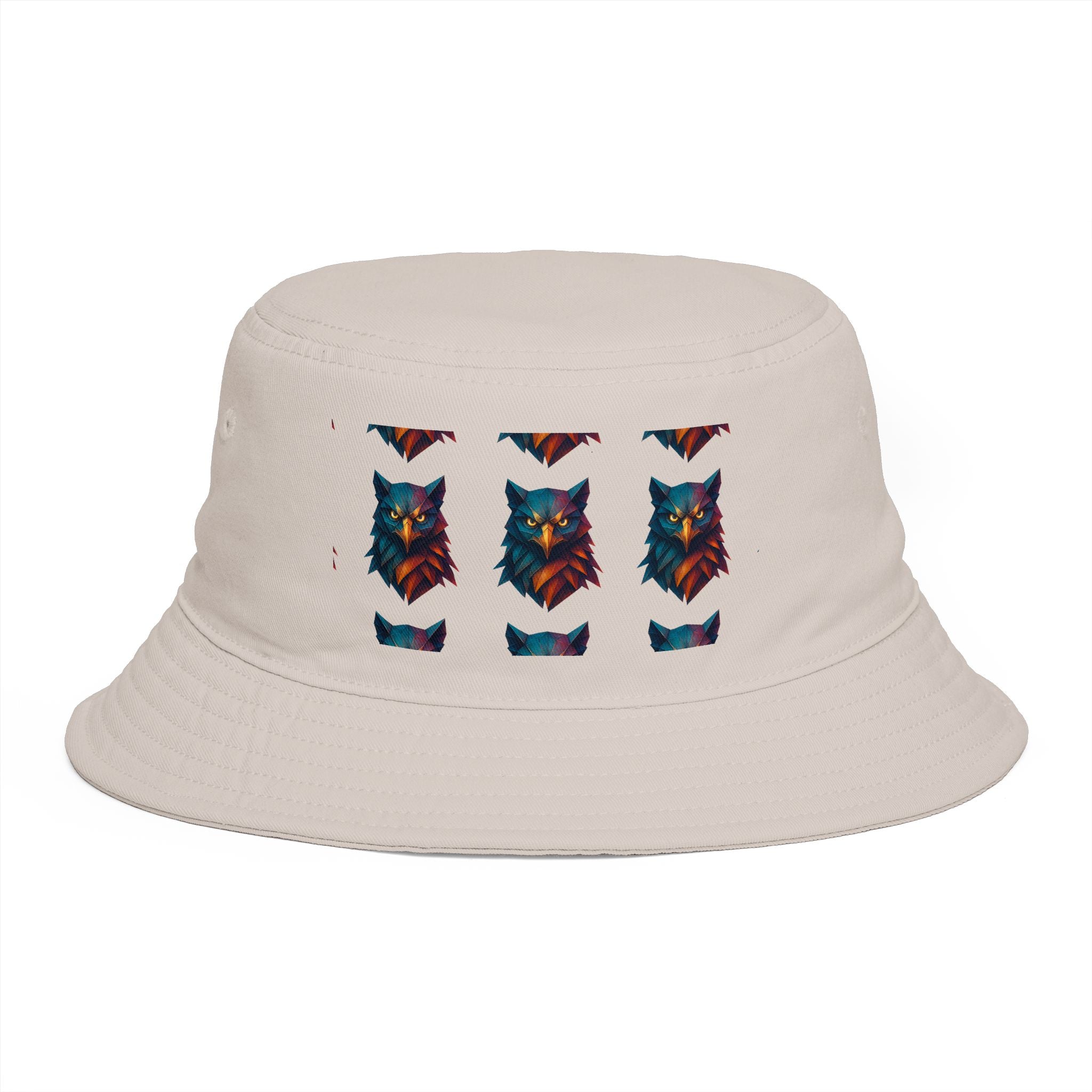 Tribal Geometric Owl Bucket Hat — Colorful Mountain Owl Face Print