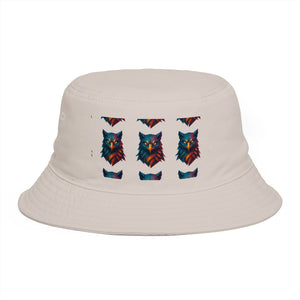 Tribal Geometric Owl Bucket Hat — Colorful Mountain Owl Face Print