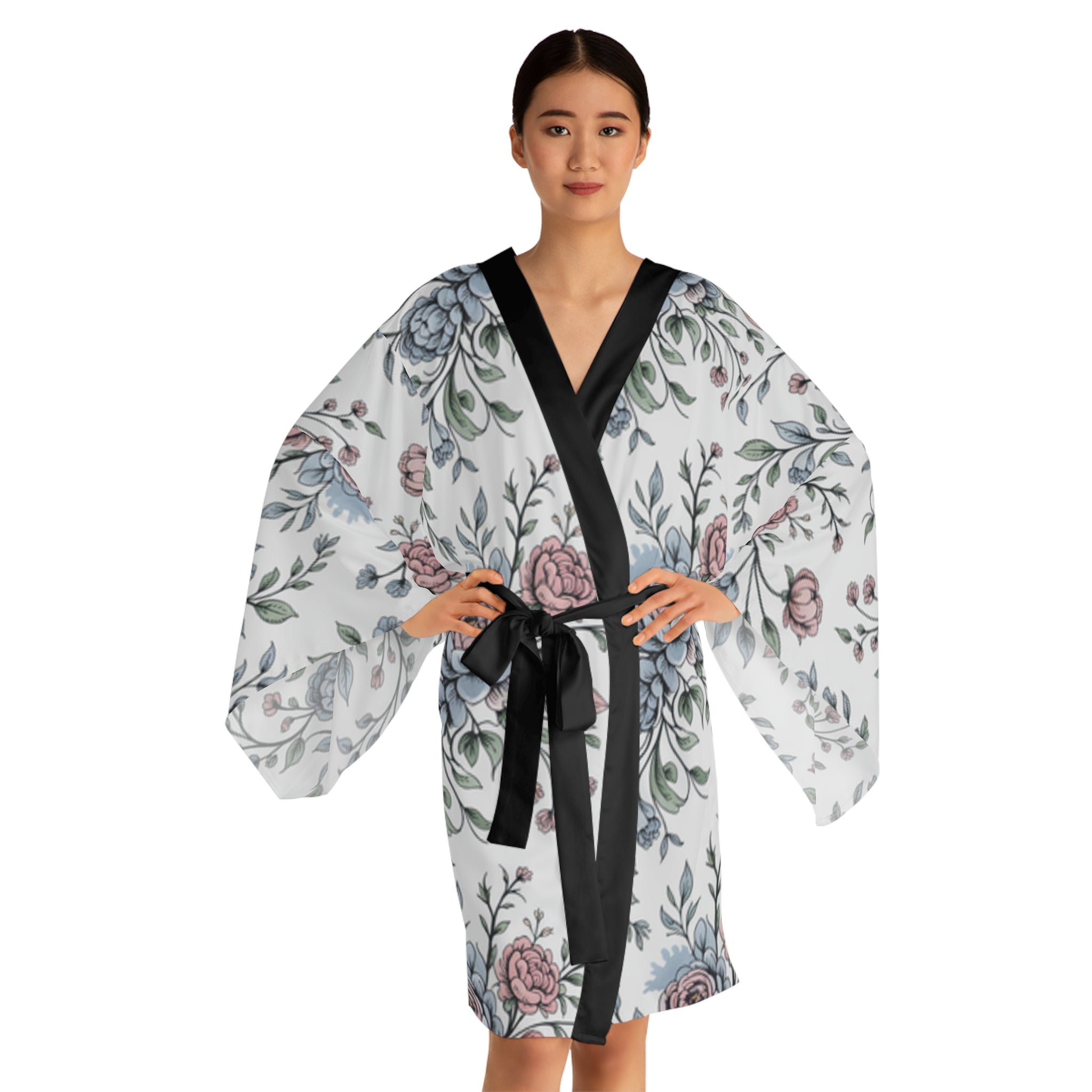 Vintage Floral Watercolor Kimono Robe | Long Sleeve Kimono