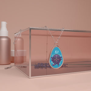 Purple Eye of Horus Teardrop Oval Necklace, Egyptian Protective Amulet
