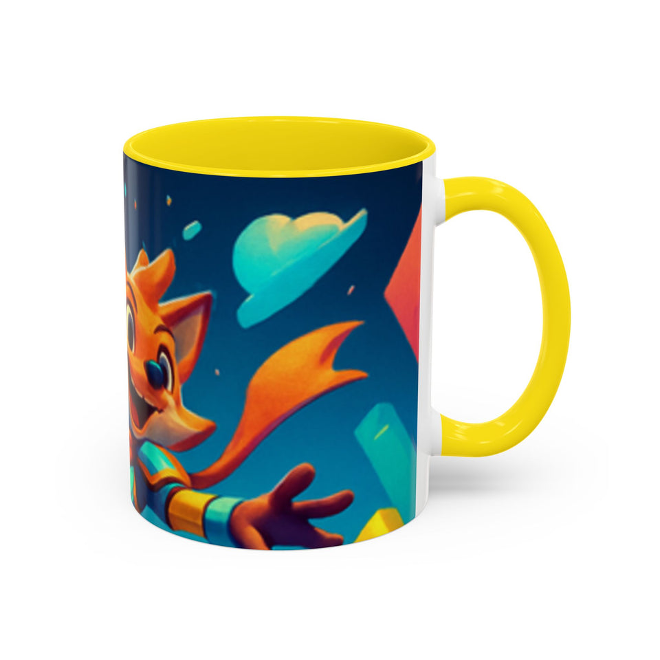 CartersLog Happy Fox Space Adventure Accent Coffee Mug – 11oz & 15oz Cute Cosmic Design