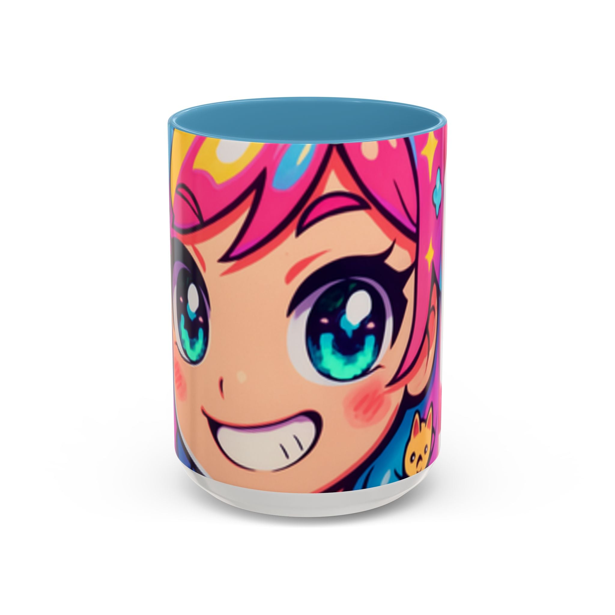 Vibrant Anime Inspired Coffee Mug, Cute Cat Lover Gift, Fun Kitchen Accessory, Bright Accent Mug for Daily Use, Whimsical Drinkware