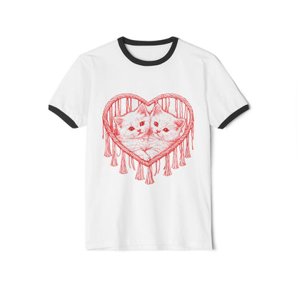 Cat Heart Ringer Tee — “My 1st Love” Retro Kitty Valentine T‑Shirt