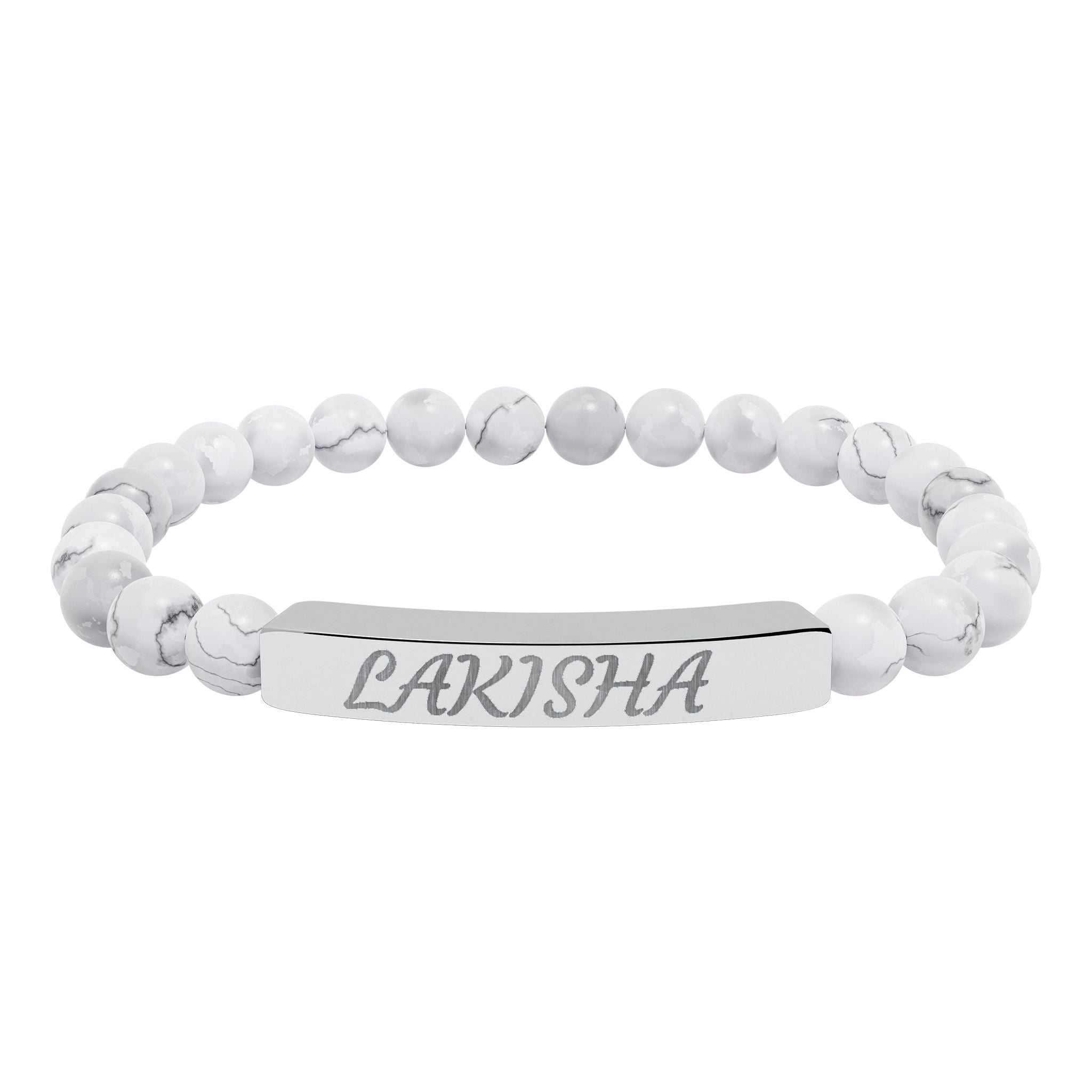 Engraved Natural Stone Stretch Bracelet — Personalized Name Bar