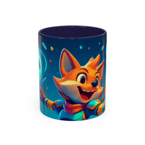 CartersLog Happy Fox Space Adventure Accent Coffee Mug – 11oz & 15oz Cute Cosmic Design