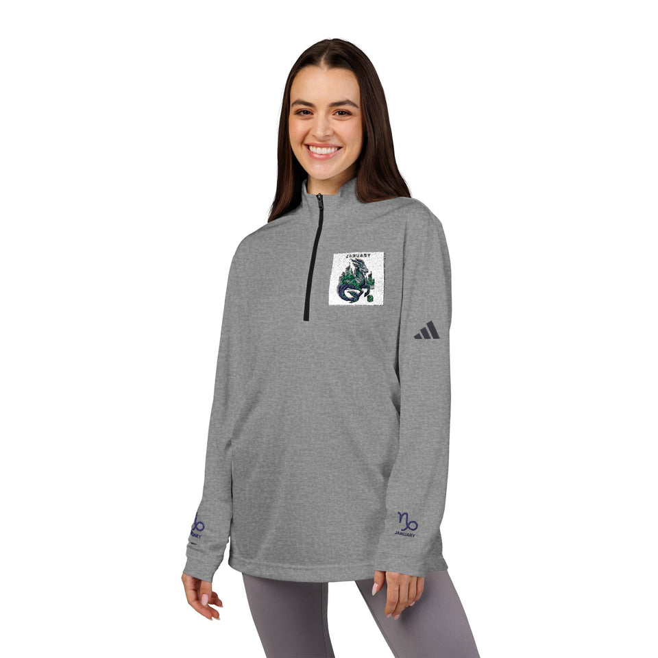 Green Floral Dragon Embroidery Quarter-Zip Pullover