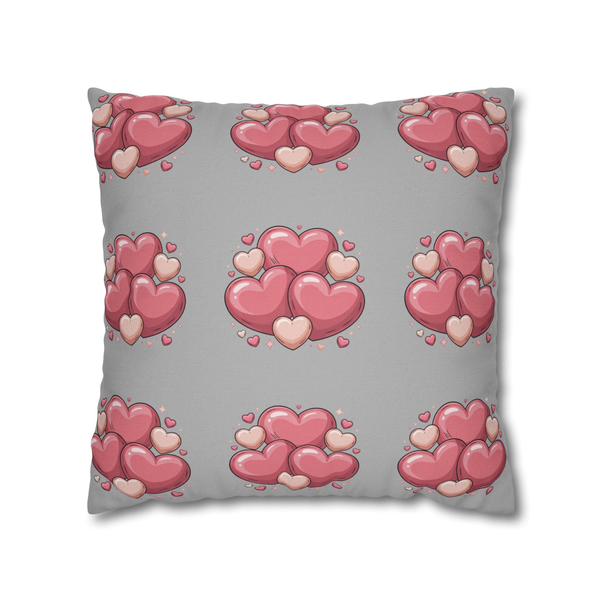 Heart Cluster Pillowcase — Cute Pink Valentine Decorative Throw Pillow