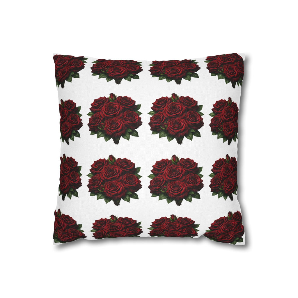 Red Rose Pattern Pillowcase — Floral Square Decorative Throw Pillow