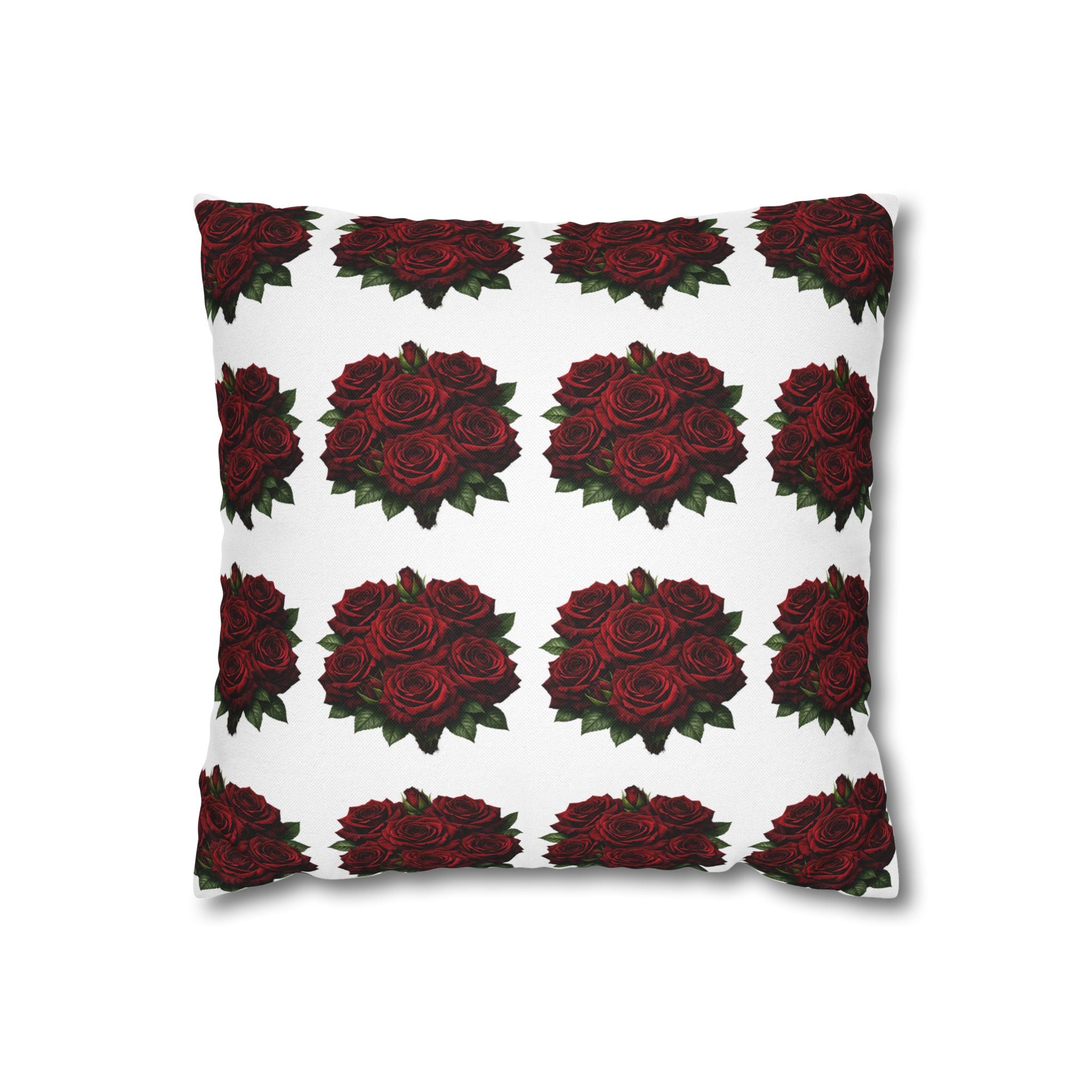 Red Rose Pattern Pillowcase — Floral Square Decorative Throw Pillow
