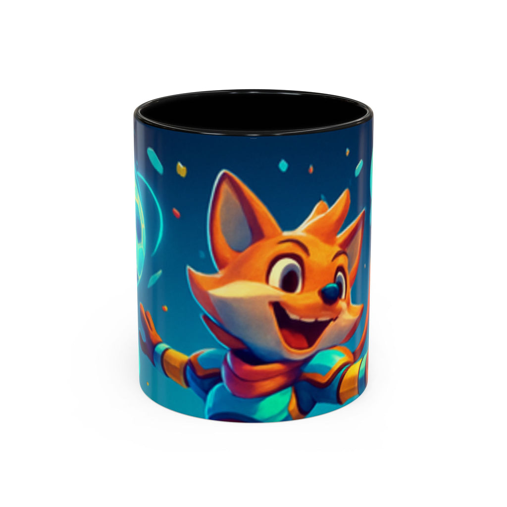 Happy Fox Space Adventure Accent Coffee Mug | Cute Fox Character, Colorful Cosmic Design