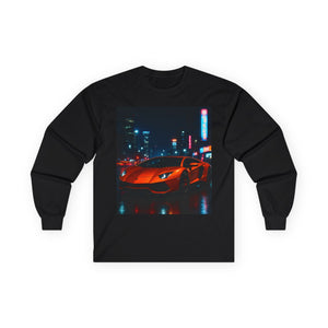 Long Sleeve Tee — Neon City Red Sports Car Streetwear