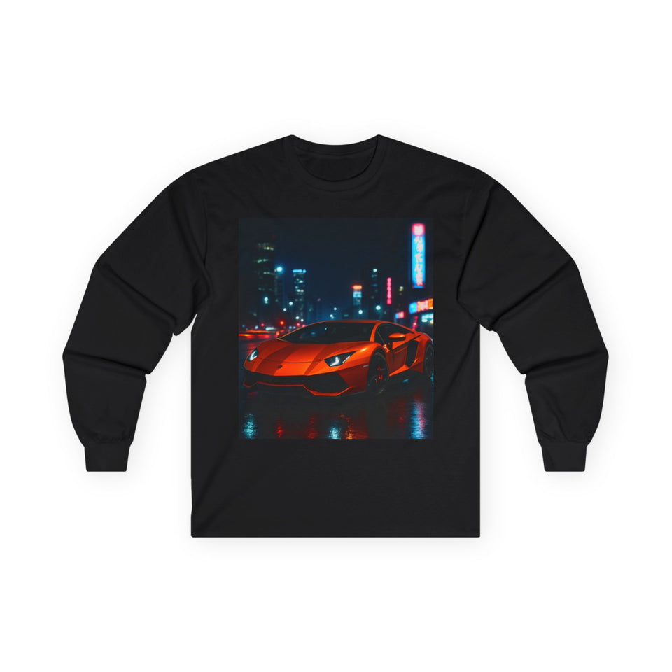 Long Sleeve Tee — Neon City Red Sports Car Streetwear