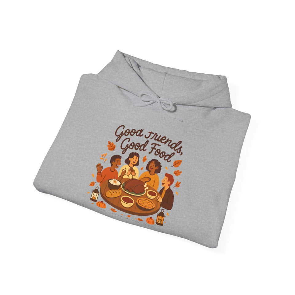 Good Friends Good Food hoodie | Group Dinner Illustration, Cozy Fall Sweatshirt