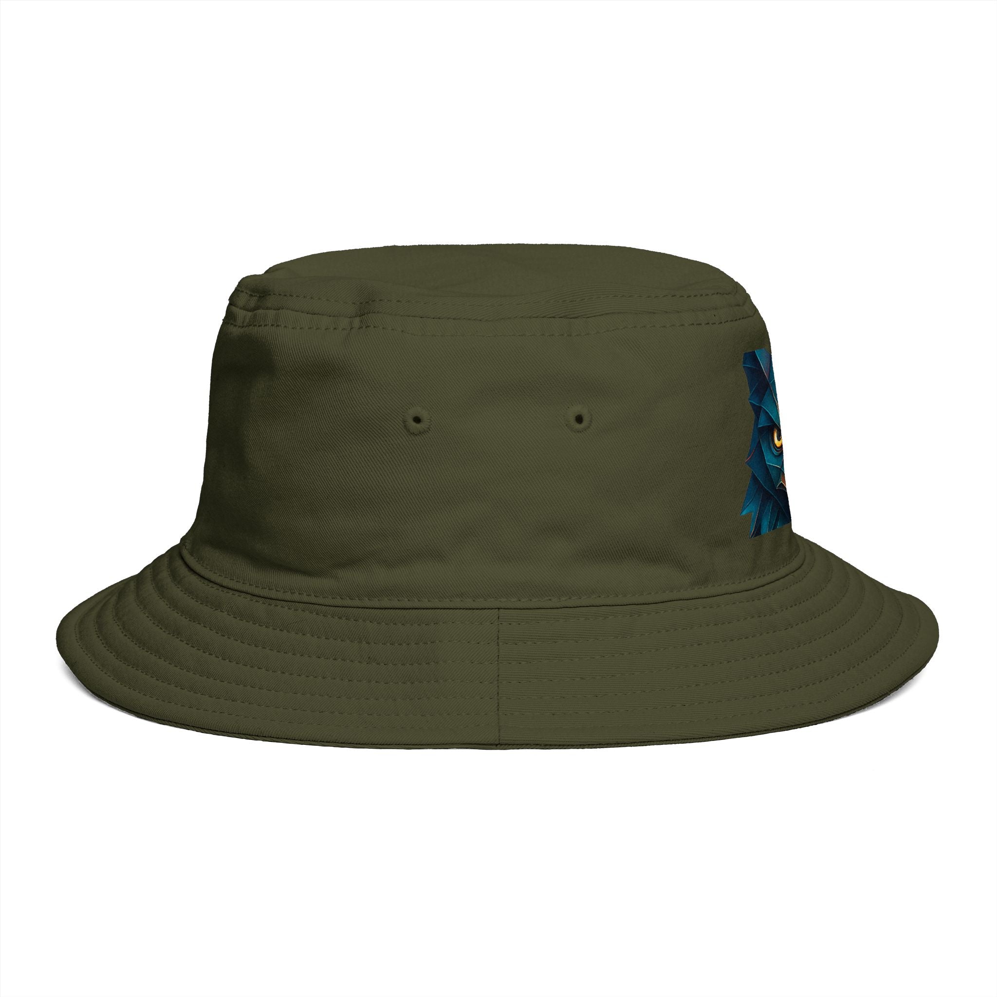 Tribal Geometric Owl Bucket Hat — Colorful Mountain Owl Face Print