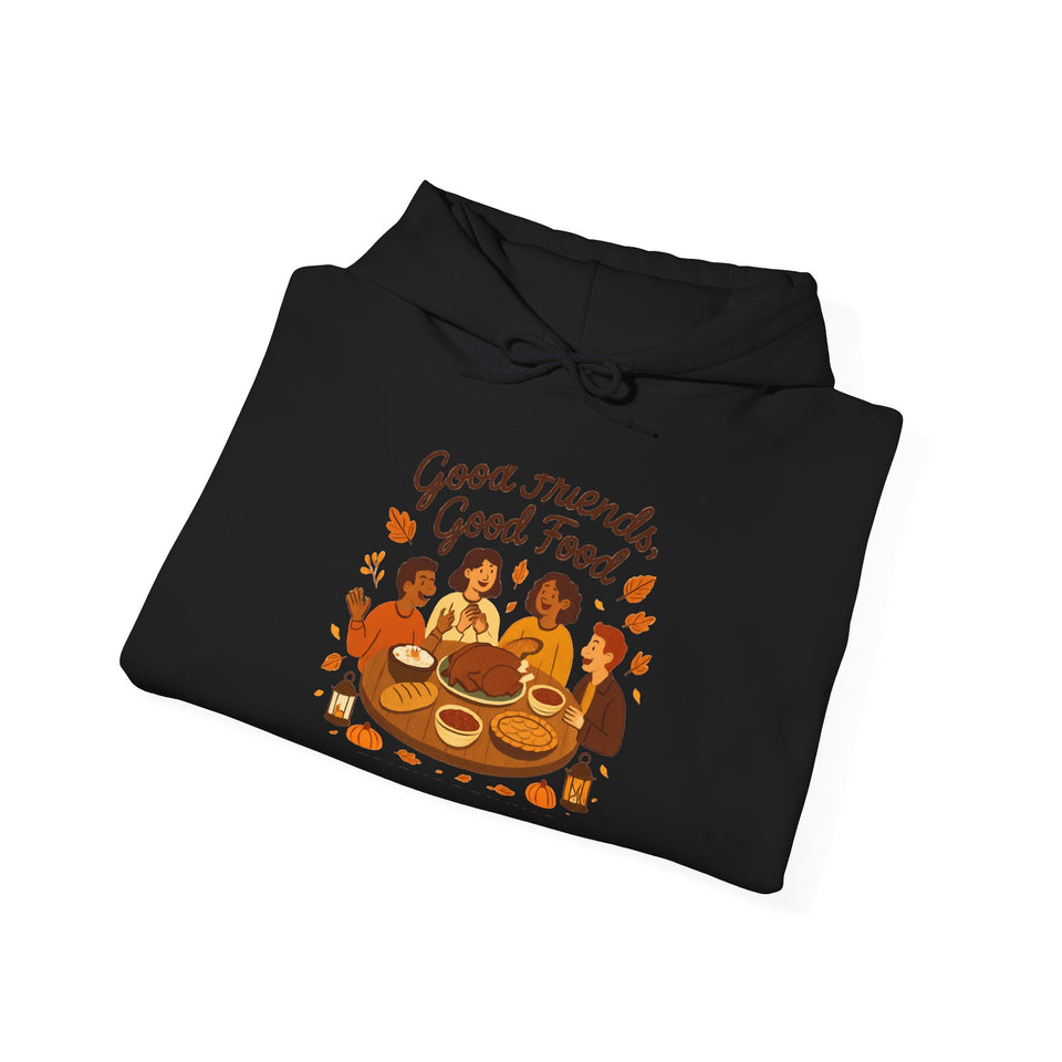 Good Friends Good Food hoodie | Group Dinner Illustration, Cozy Fall Sweatshirt