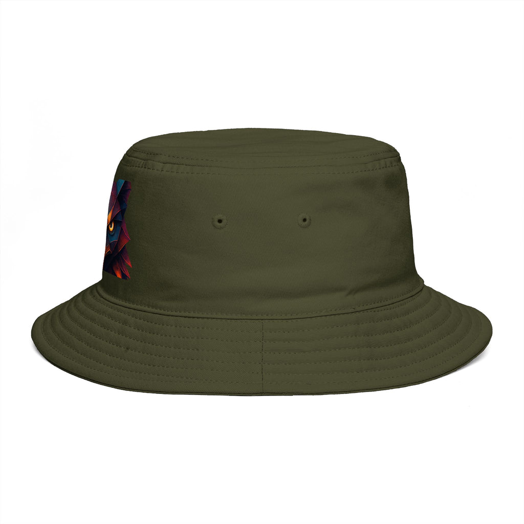 Tribal Geometric Owl Bucket Hat — Colorful Mountain Owl Face Print