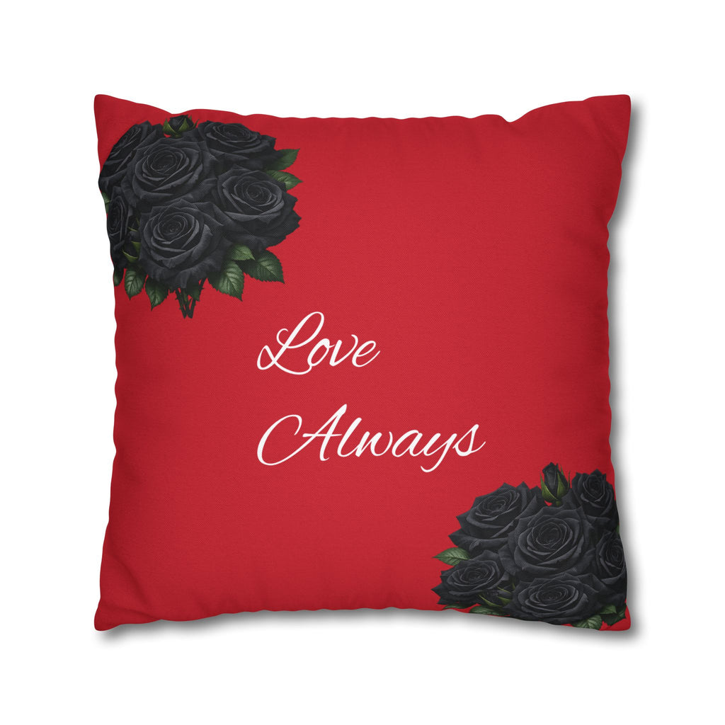 Red Rose Pattern Pillowcase — Floral Square Decorative Throw Pillow