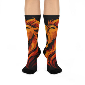 Fiery Lion Head Cushioned Crew Socks | Flame Mane Animal Design