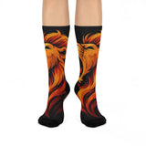 Fiery Lion Head Cushioned Crew Socks | Flame Mane Animal Design