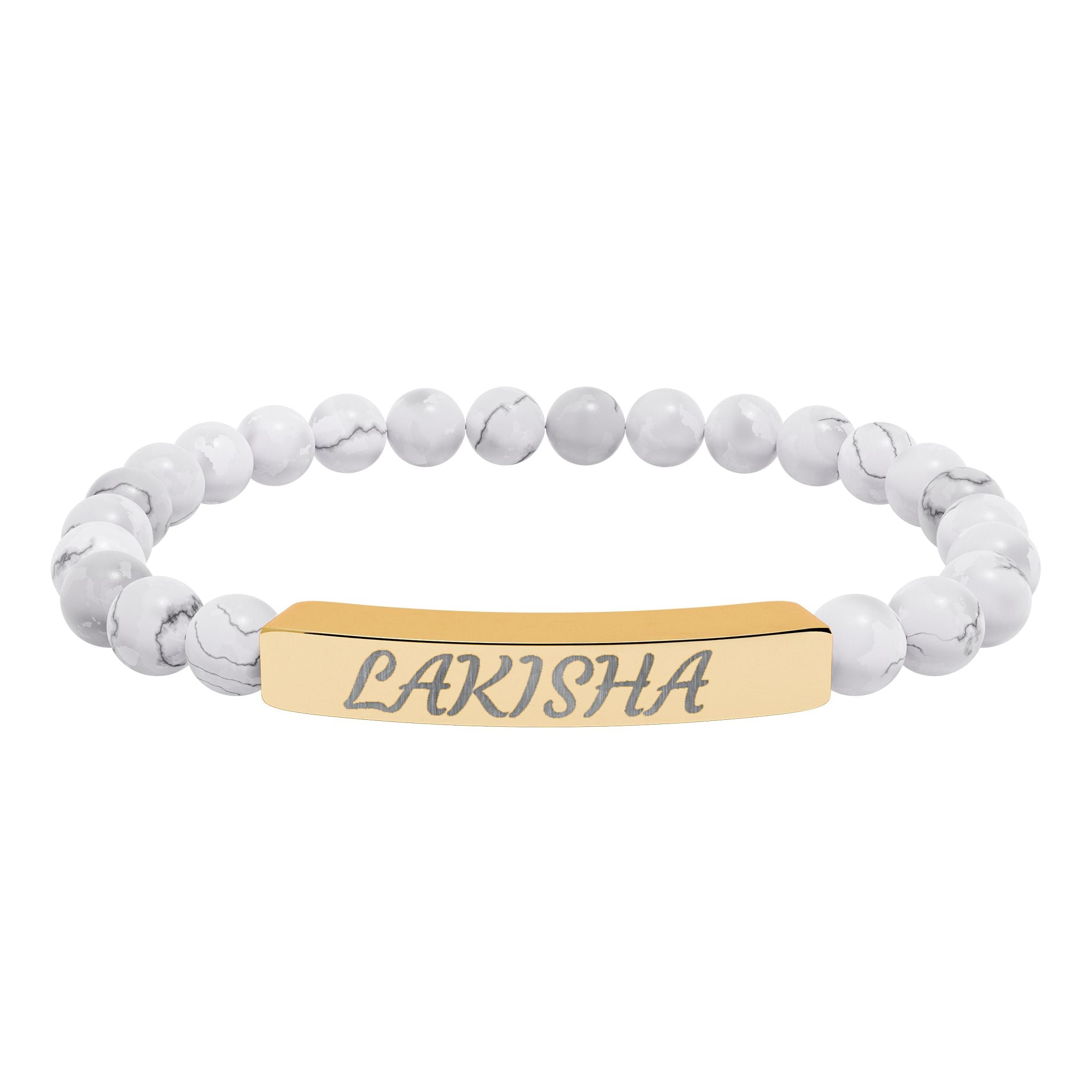 Engraved Natural Stone Stretch Bracelet — Personalized Name Bar