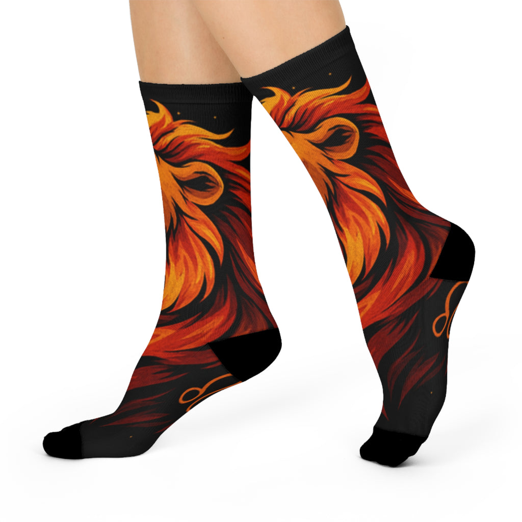 Fiery Lion Head Cushioned Crew Socks | Flame Mane Animal Design