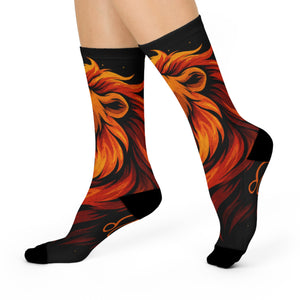 Fiery Lion Head Cushioned Crew Socks | Flame Mane Animal Design