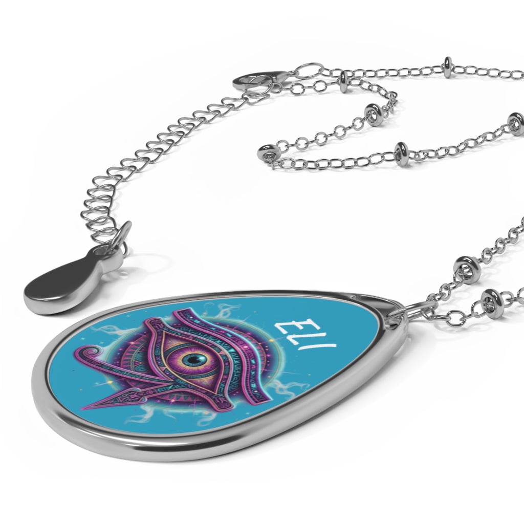 Purple Eye of Horus Teardrop Oval Necklace, Egyptian Protective Amulet