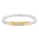 Engraved Natural Stone Stretch Bracelet — Personalized Name Bar