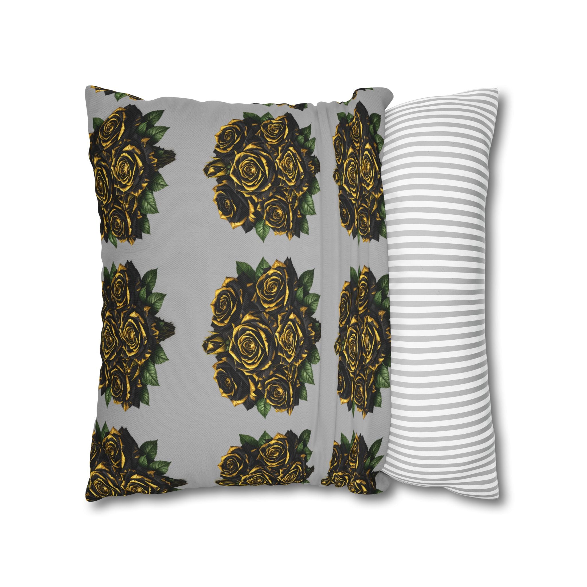 Red Rose Pattern Pillowcase — Floral Square Decorative Throw Pillow