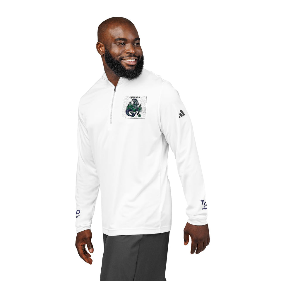Green Floral Dragon Embroidery Quarter-Zip Pullover