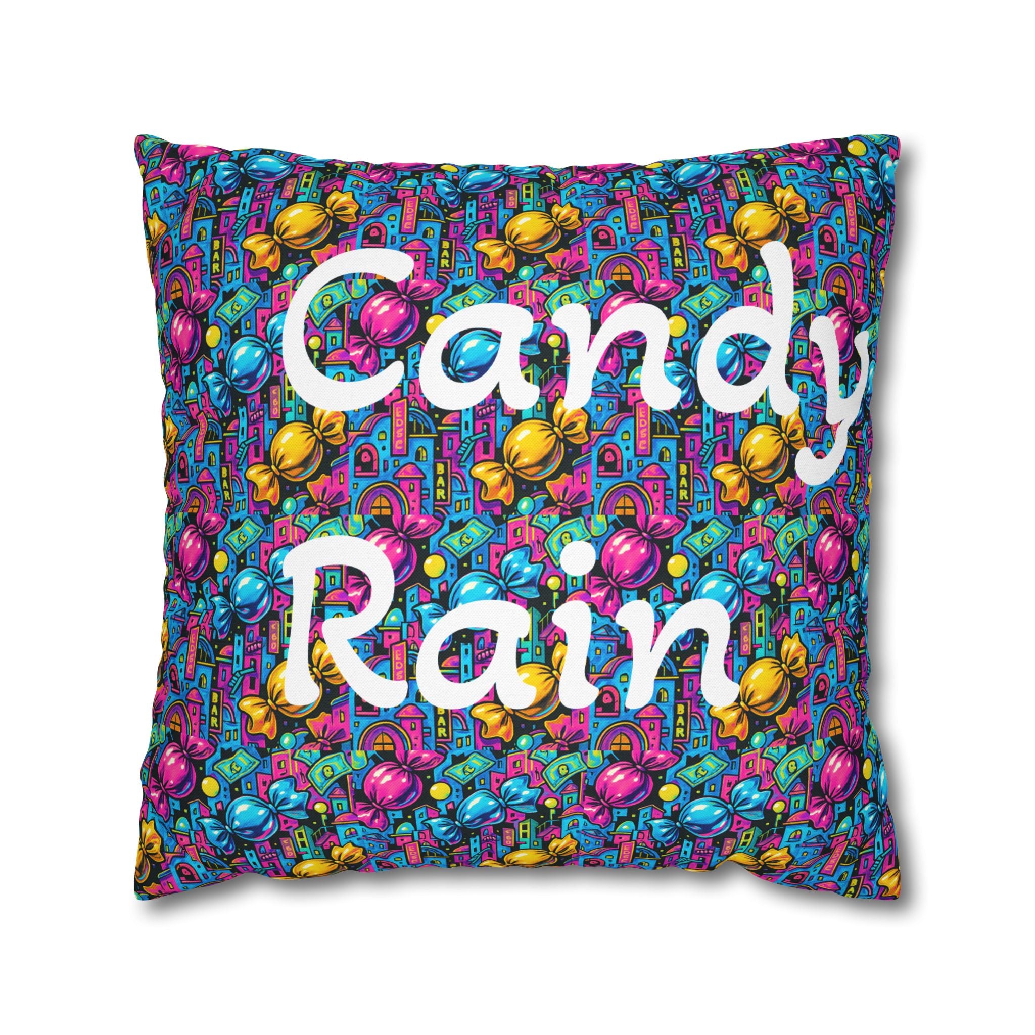 Candy Rain Decorative Pillow Cover — Colorful Retro Candy Art Square Pillowcase