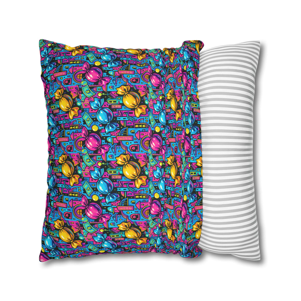 Candy Rain Decorative Pillow Cover — Colorful Retro Candy Art Square Pillowcase
