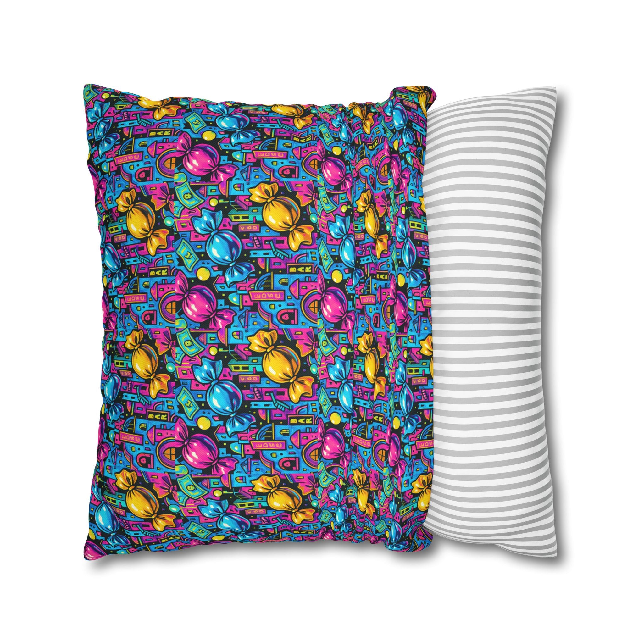 Candy Rain Decorative Pillow Cover — Colorful Retro Candy Art Square Pillowcase