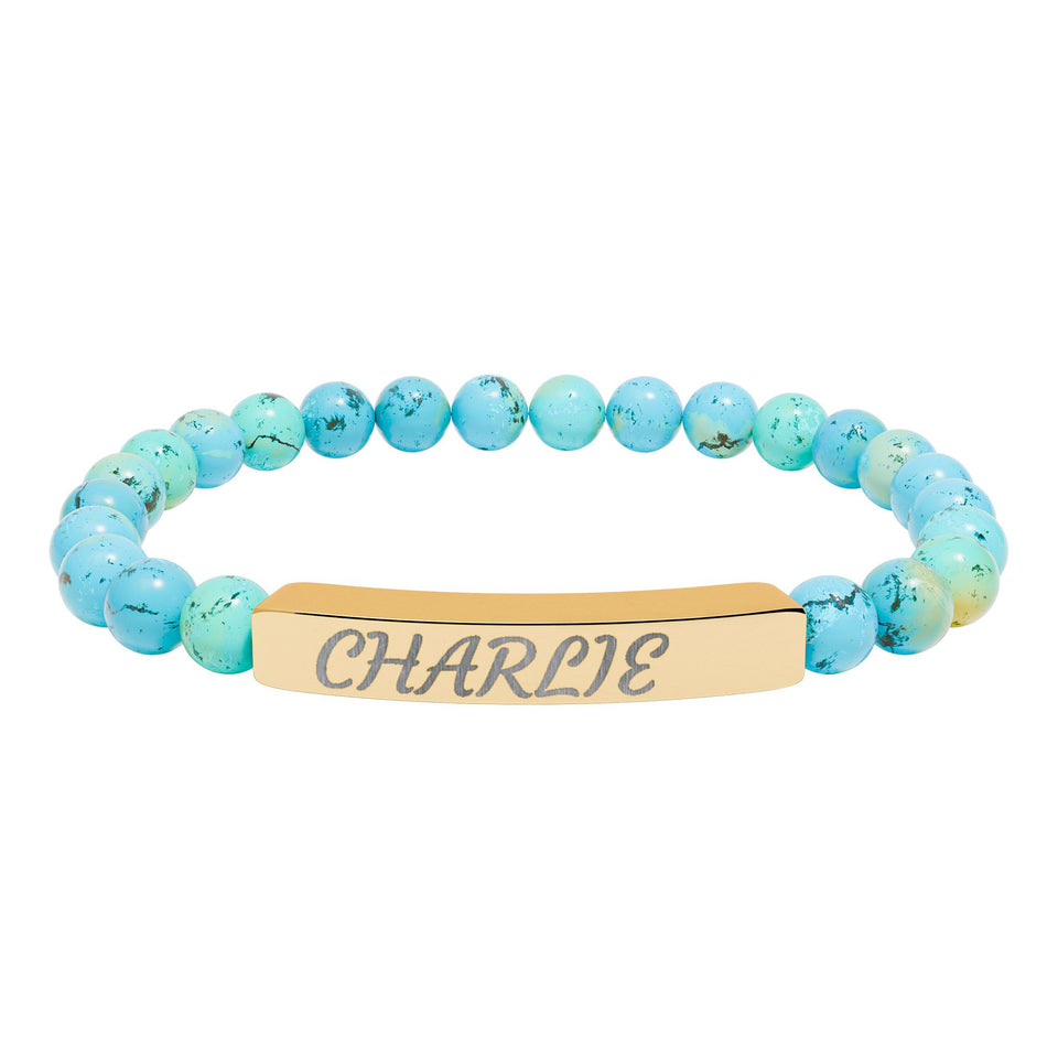 Engraved Natural Stone Stretch Bracelet — Personalized Name Bar