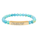 Engraved Natural Stone Stretch Bracelet — Personalized Name Bar
