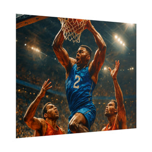 Poster Print, Dynamic Basketball Art Decor for Gamer Gift, Man Cave, Athletic Office, Sports Wall Art