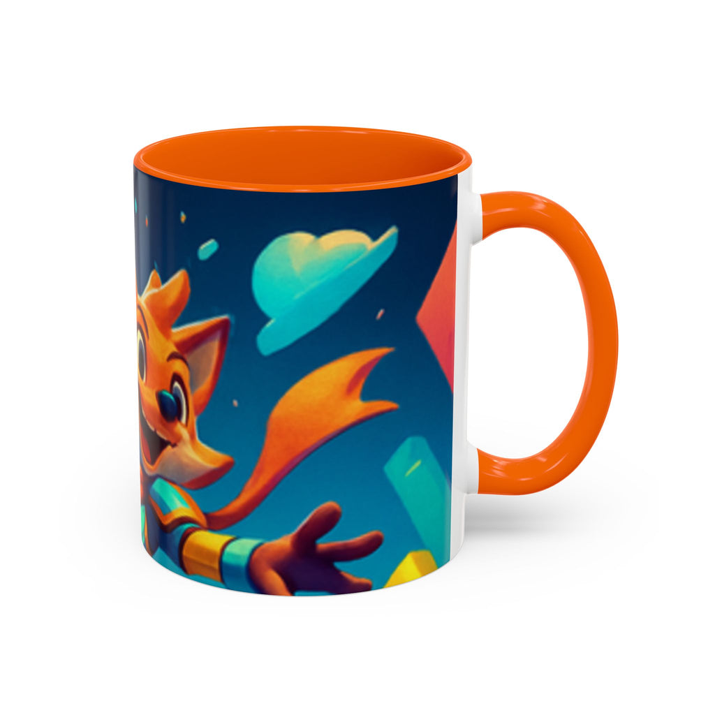 Happy Fox Space Adventure Accent Coffee Mug | Cute Fox Character, Colorful Cosmic Design