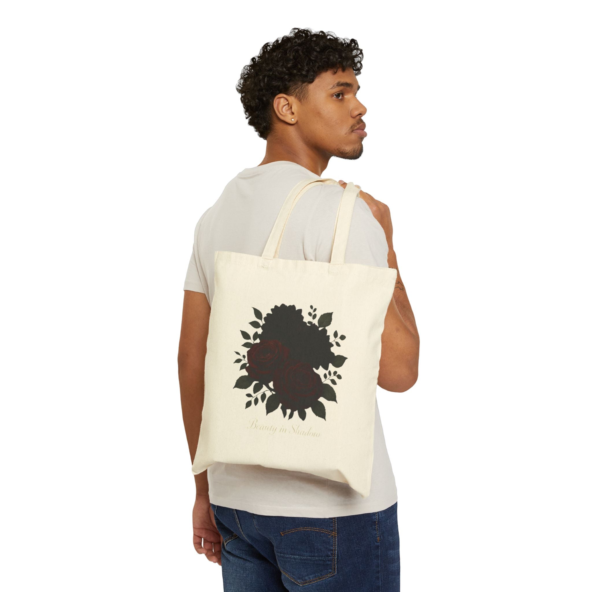 Vintage Rose Botanical Illustration Tote Bag | Floral Canvas Market Bag