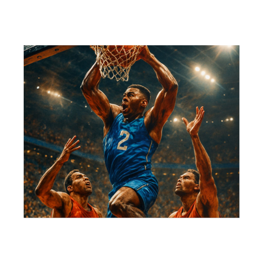 Poster Print, Dynamic Basketball Art Decor for Gamer Gift, Man Cave, Athletic Office, Sports Wall Art