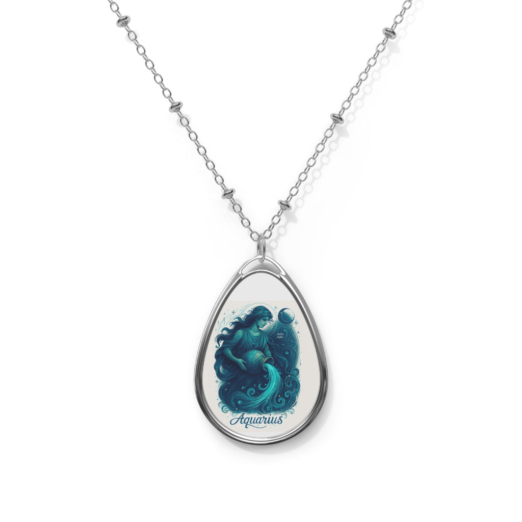 Aquarius Zodiac Teardrop Oval Necklace | Birth Month Jewelry
