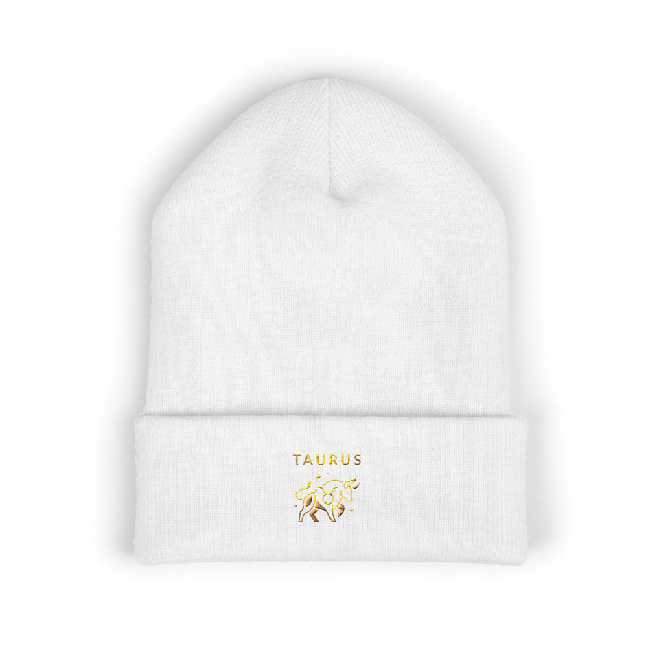 Taurus Beanie – Embroidered Floral Zodiac Winter Hat